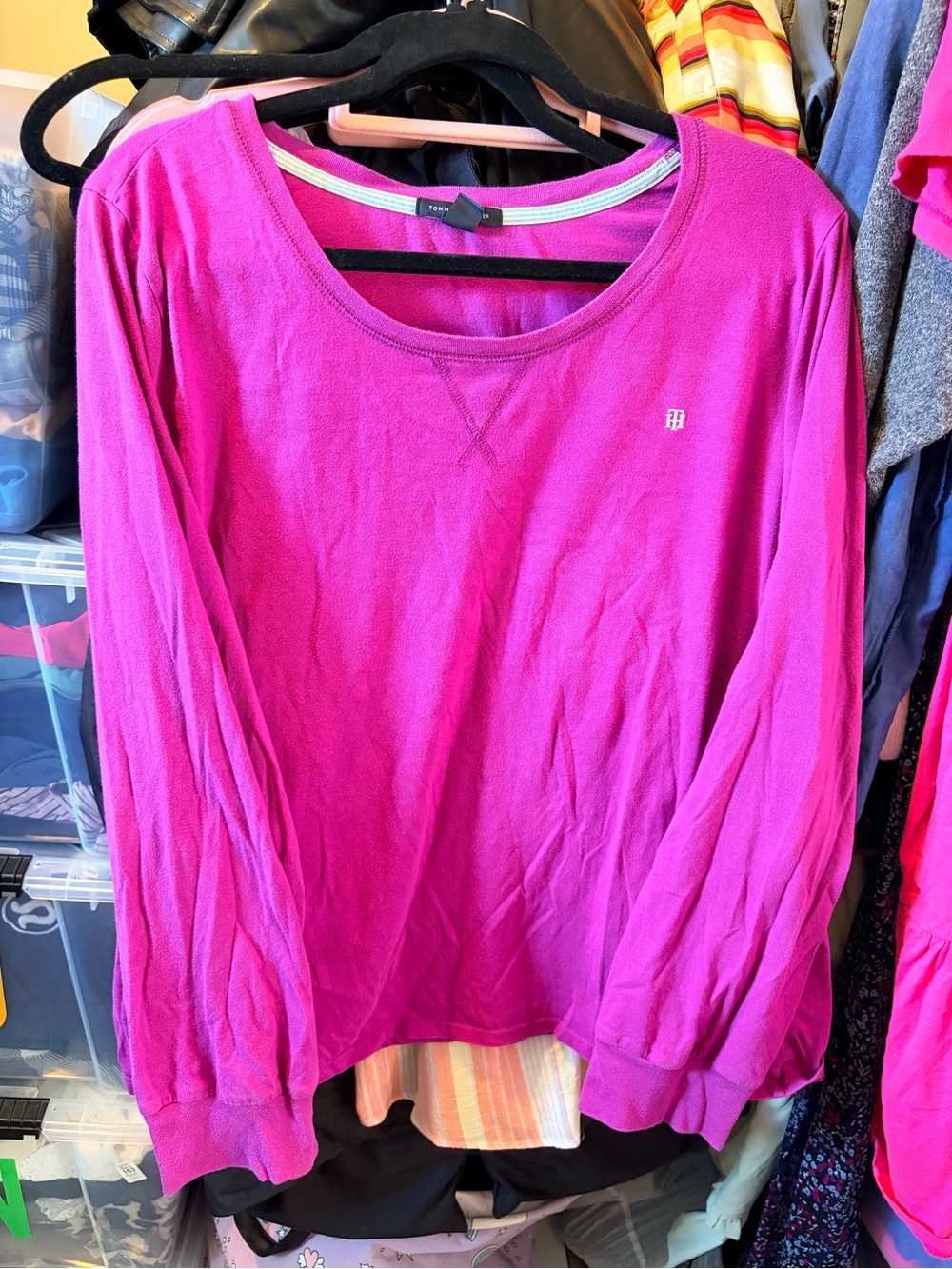 Tommy Hilfiger Women's Long Sleeve Scoop Neck Top - Fuchsia Pink